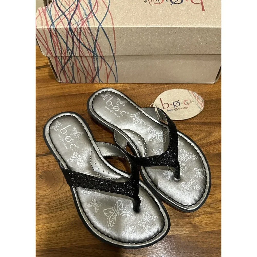 Born BOC Girl's‎ Size 13 Black Sparkle Sandals, NIB New